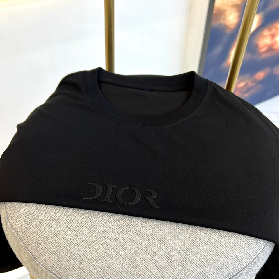 シンプル ロゴ入り クルーネック クリスチャン・ディオール 半袖Tシャツ コピー ブラック-1