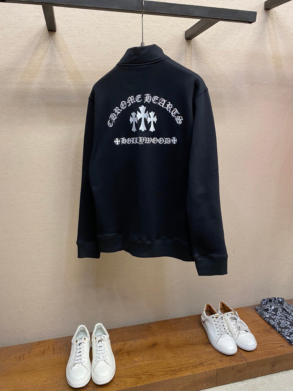 おしゃれ ハーフジップ クロムハーツ パーカー コピー ロゴ 刺繍 男女兼用 ブラック-1