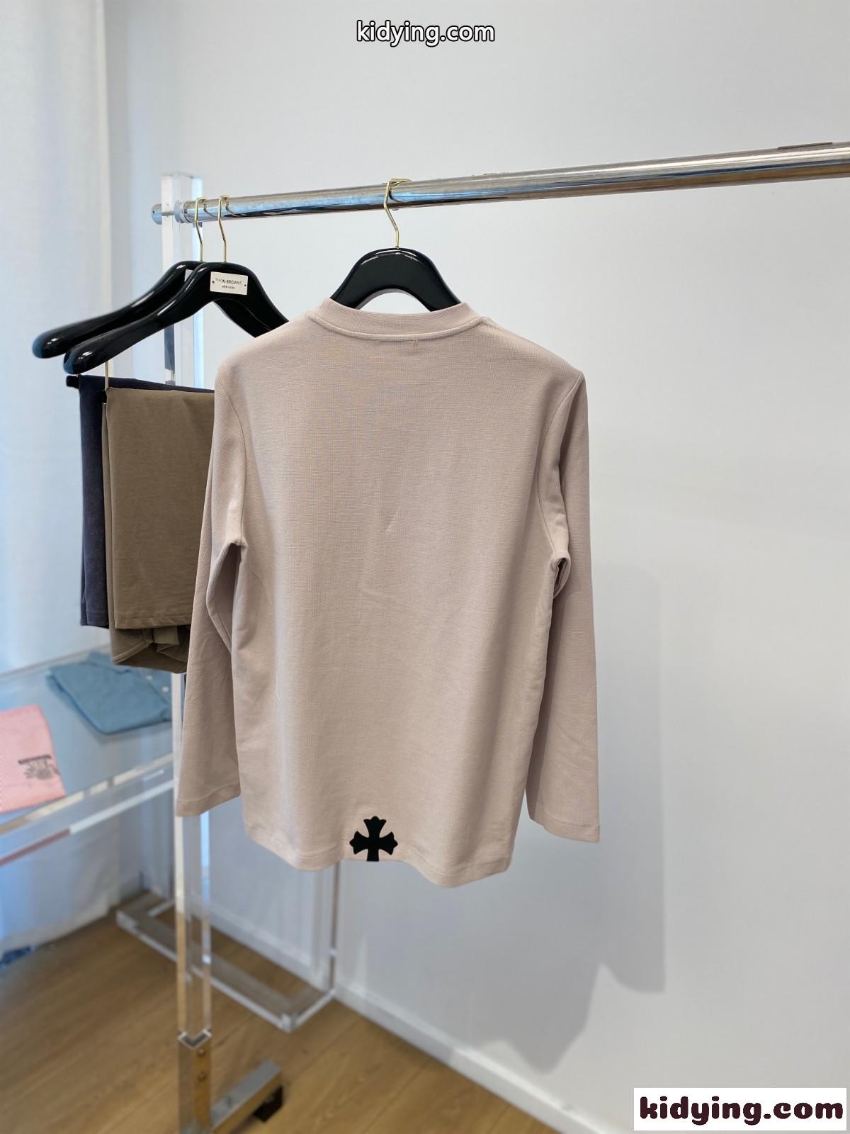 シンプル クロスロゴ クルーネック クロムハーツ Tシャツ コピー 長袖Tシャツ ベージュ-2