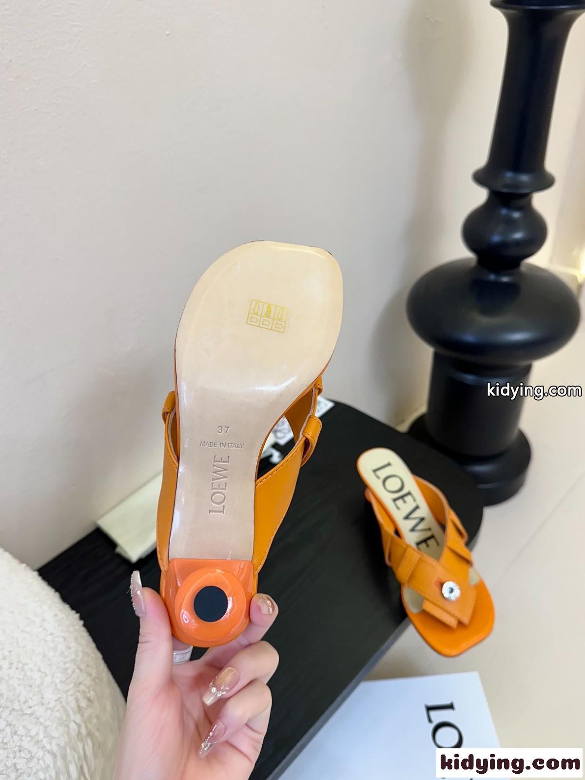 大人気 ロエベ トイ パンタ トゥポスト ヒールサンダル スーパーコピー オレンジ-4