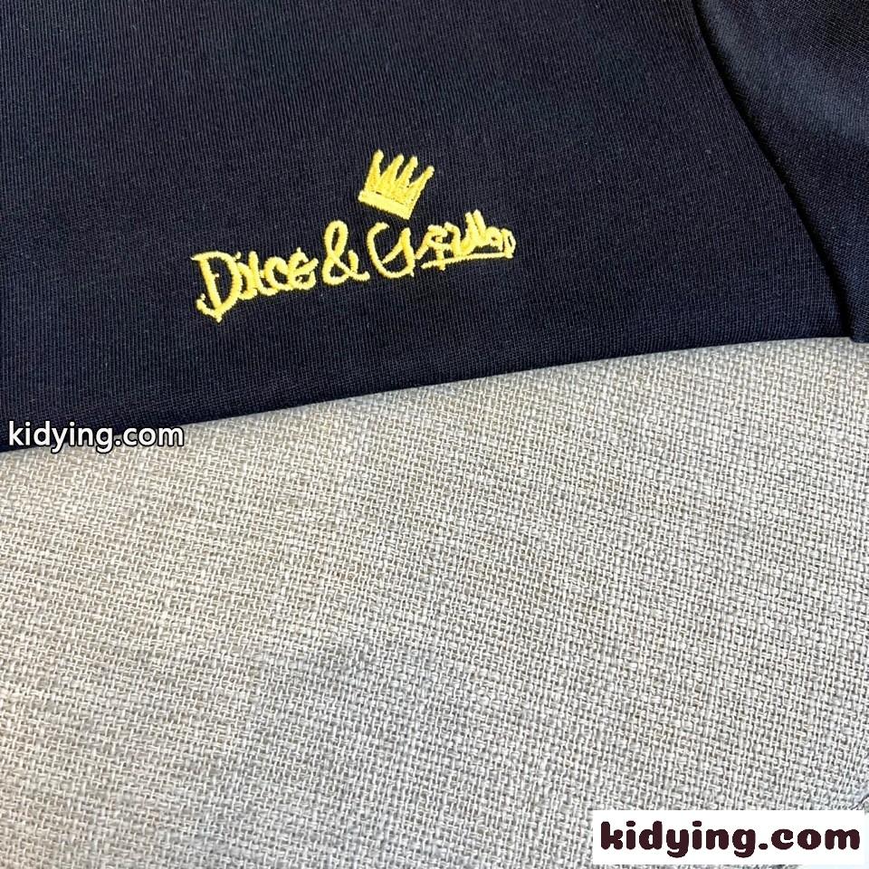 シンプル ロゴ刺繍 半袖Tシャツ ドルチェ&ガッバーナ Tシャツ 偽物 コットン ブラック-1