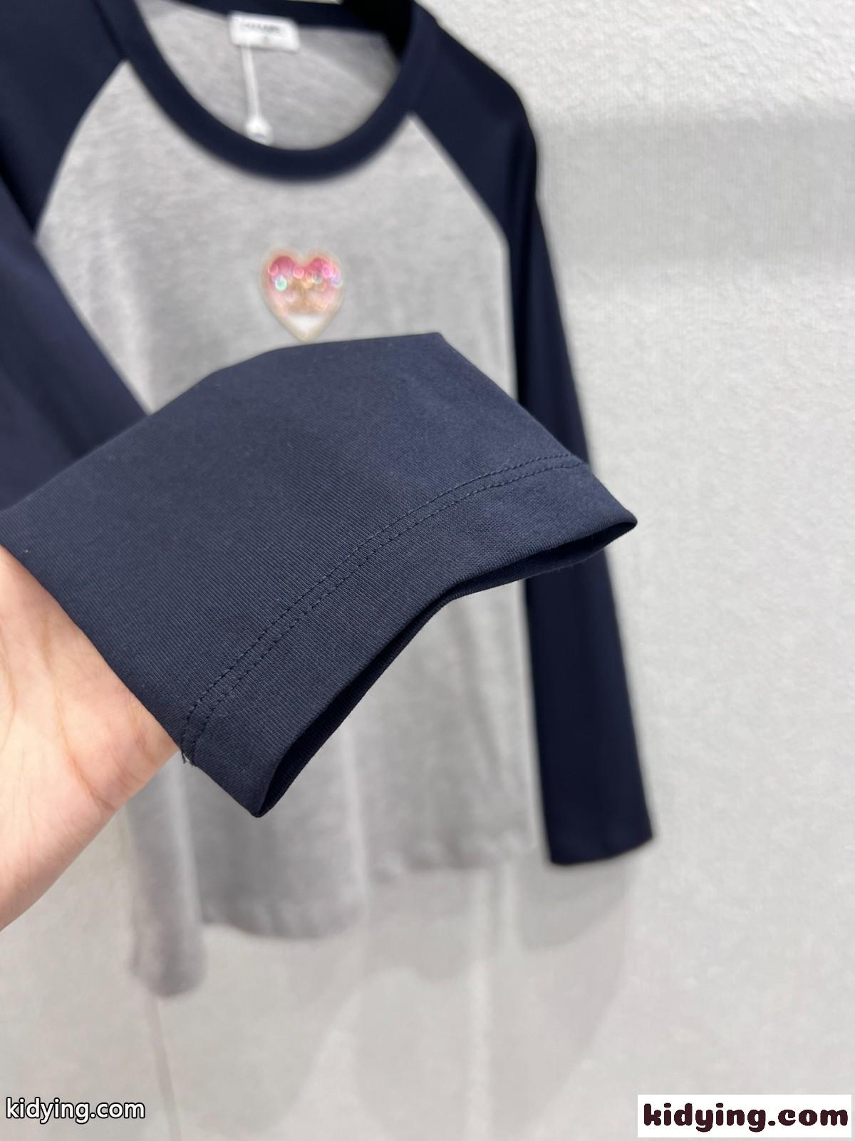 シャネル Tシャツ 偽物 配色ラグランスリーブ コットン 長袖Tシャツ トップス グレー-3