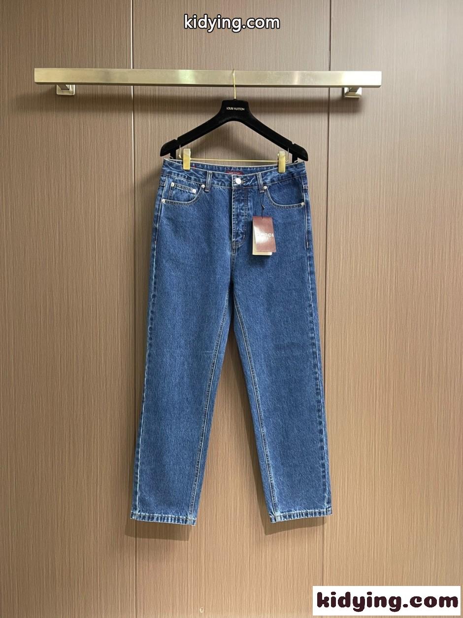 合わせやすい ホースビット付き デニムパンツ グッチ ジーンズ 偽物 ブルー-0