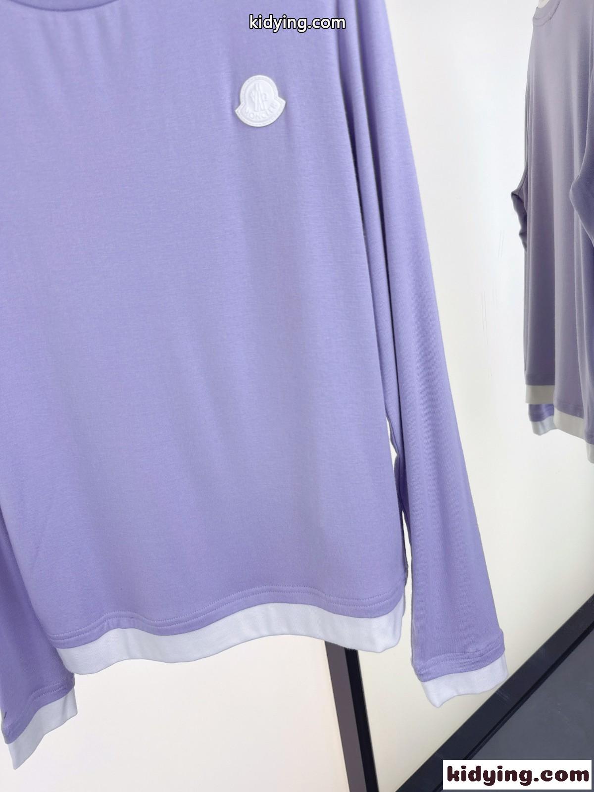 モンクレール Tシャツ 偽物 爽やか お洒落 重ね着風 長袖Tシャツ パープル-1