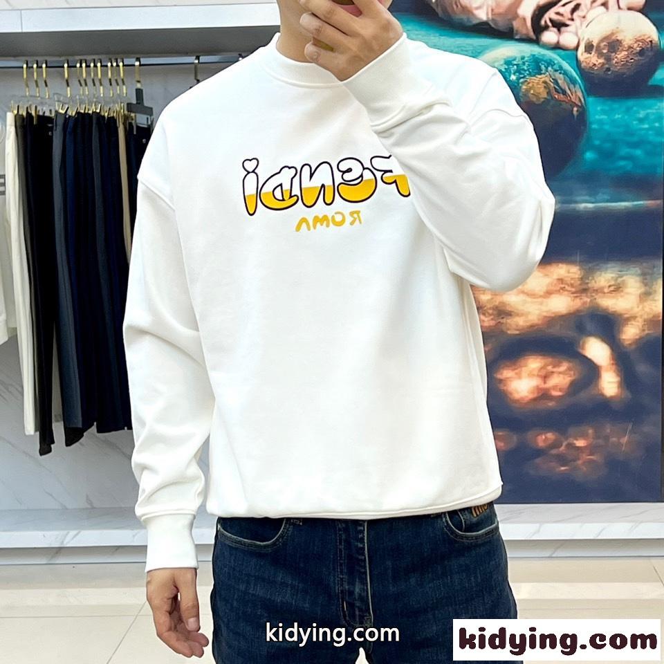 カジュアル フェンディ Tシャツ コピー ロゴ入り クルーネック スウェットシャツ ホワイト-1