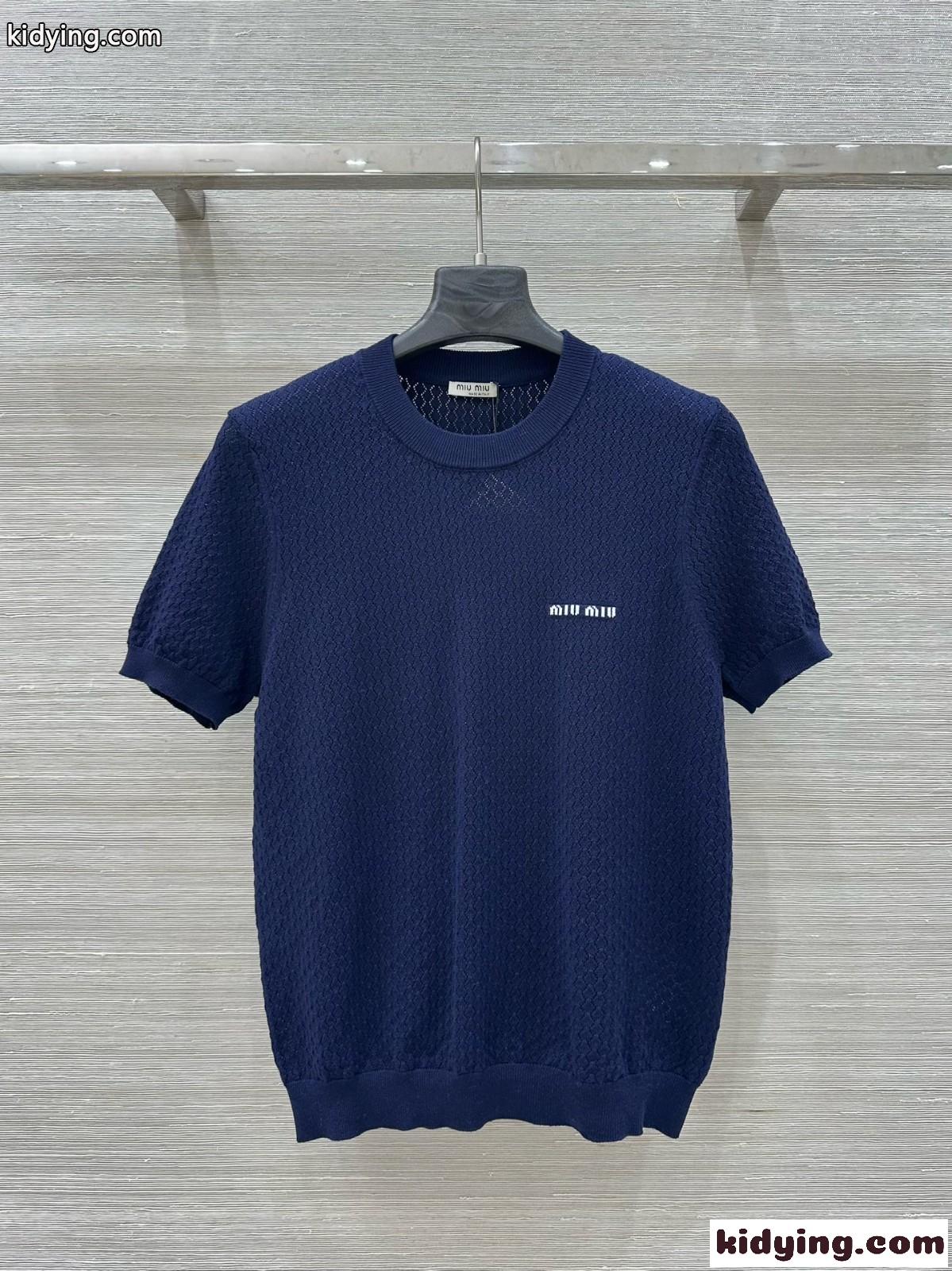 シンプル 合わせやすい ロゴ入り サマーニット ミュウミュウ ニット コピー ネイビー-2