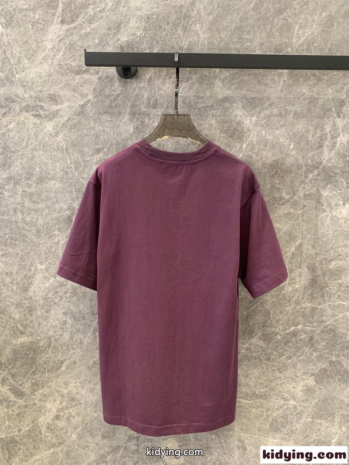 定番 刺繍入り クルーネック コットンTシャツ バーバリー 半袖Tシャツ コピー パープル-1