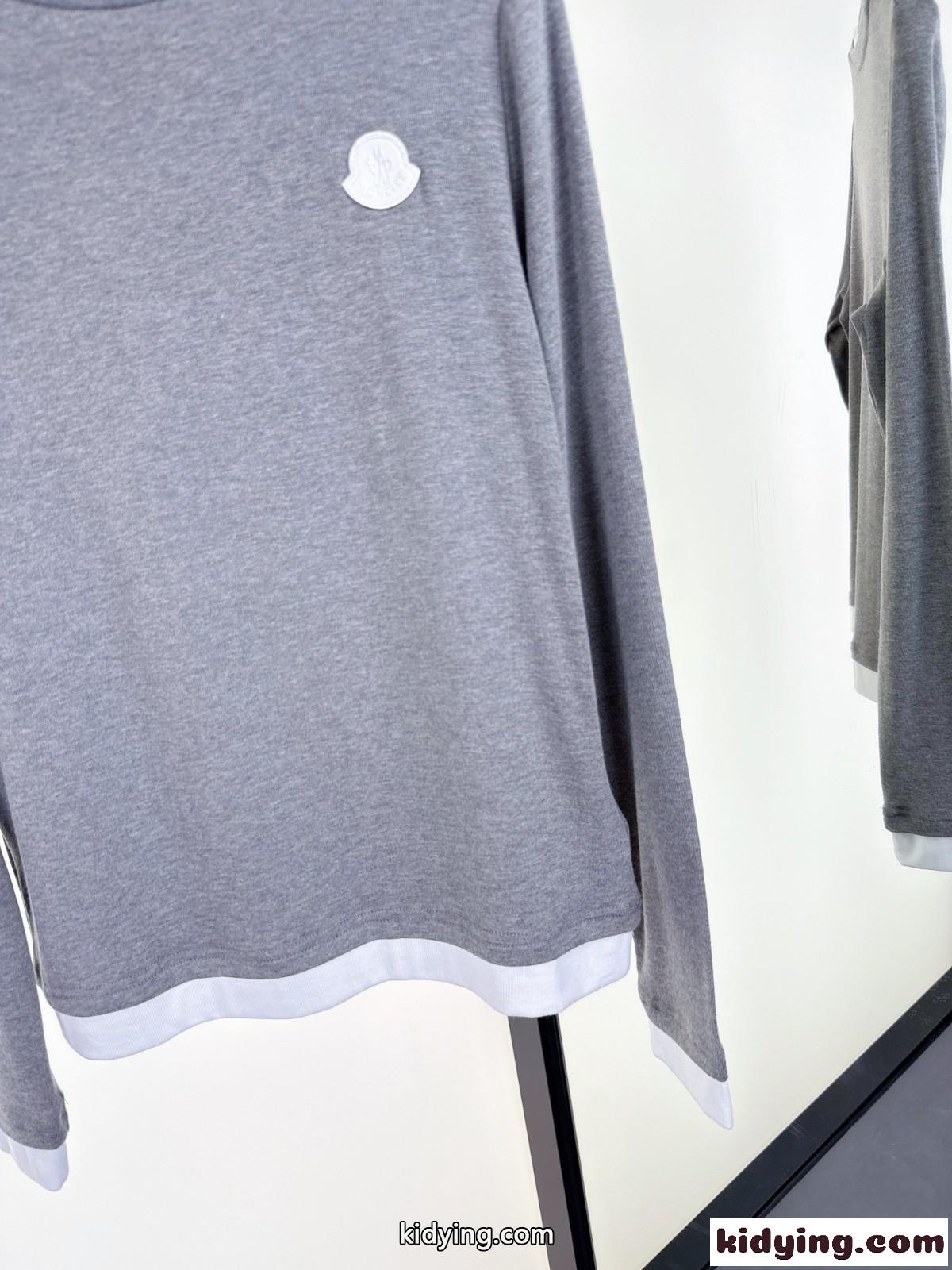 モンクレール Tシャツ 偽物 洗練された お洒落 重ね着風 長袖Tシャツ グレー-2