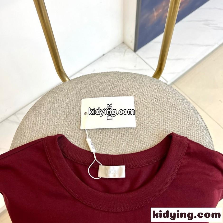 シンプル ロゴ 半袖Tシャツ クリスチャン・ディオール Tシャツ 偽物 レッド-2