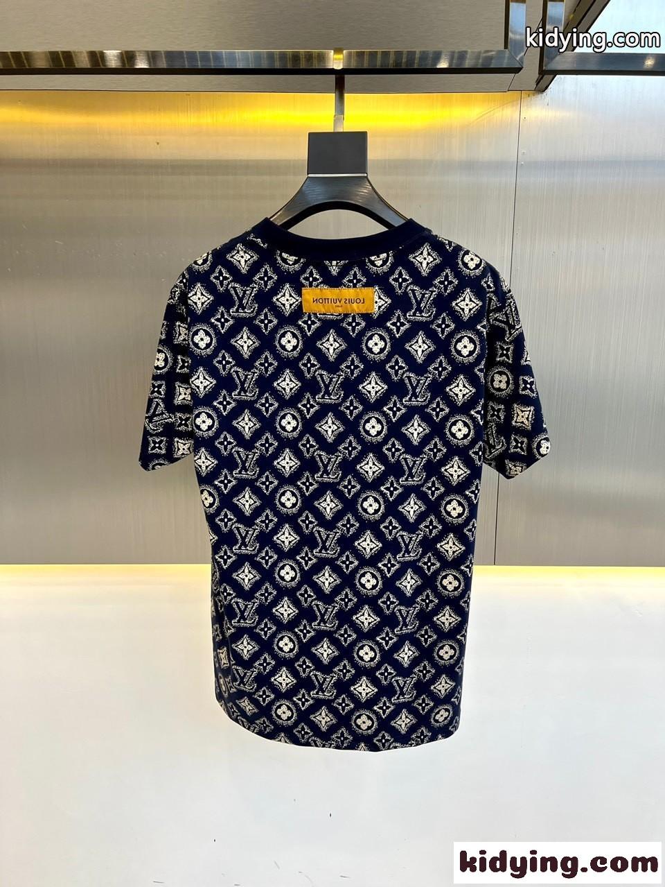 人気 モノグラム 半袖Tシャツ ルイ・ヴィトン Tシャツ コピー クルーネック ネイビー-4