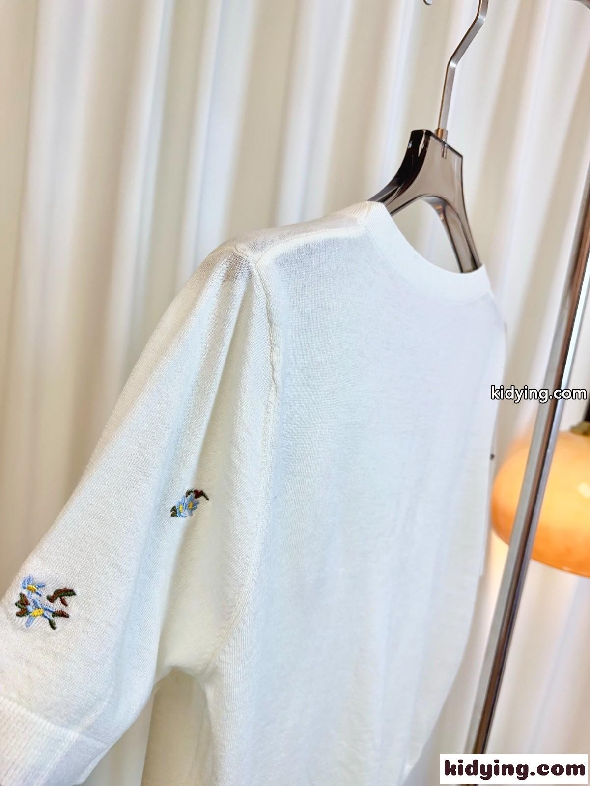 刺繍入り Vネック 半袖カーディガン プラダ ニット 偽物 レディース ホワイト-2