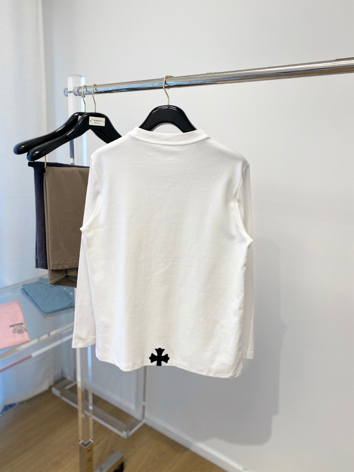 シンプル クロスロゴ クルーネック クロムハーツ Tシャツ コピー 長袖Tシャツ ホワイト-4
