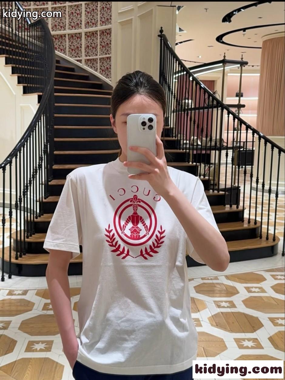 ユニセックス コットン 半袖Tシャツ グッチ Tシャツ 偽物 ロゴプリント ホワイト-4