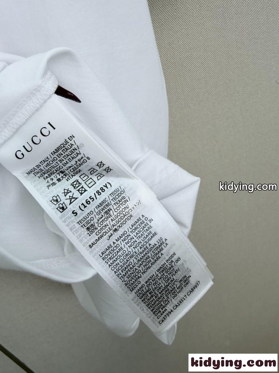 ユニセックス コットン 半袖Tシャツ グッチ Tシャツ 偽物 ロゴプリント ホワイト-3