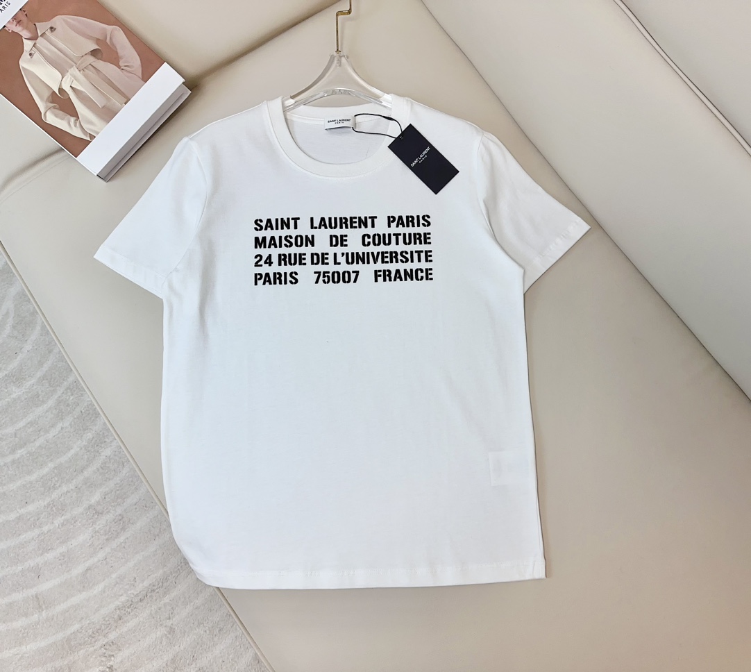 イヴ・サンローラン Tシャツ コピー シンプル コットン ロゴTシャツ ホワイト-0
