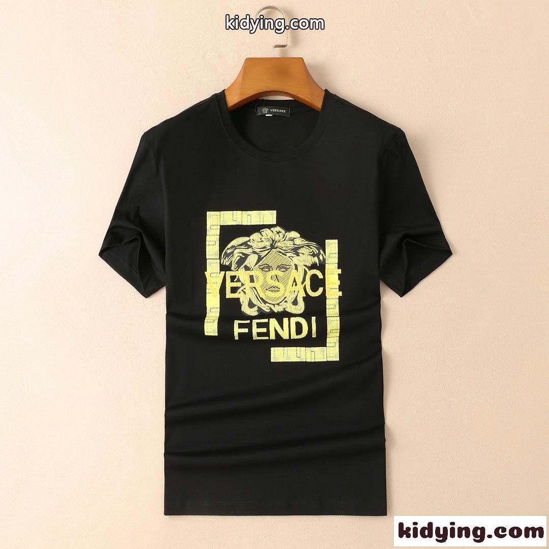 VERSACE×FENDI 人気 おしゃれ ヴェルサーチェ 半袖Tシャツ コピー クルーネック ロゴ 春夏 着心地いい トップス-0