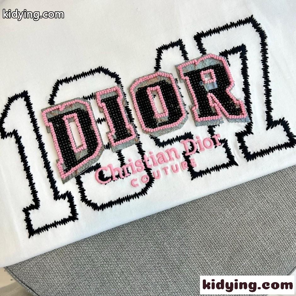 カジュアル 合わせやすい ロゴ刺繍 半袖Tシャツ クリスチャン・ディオール Tシャツ 偽物 ホワイト-2