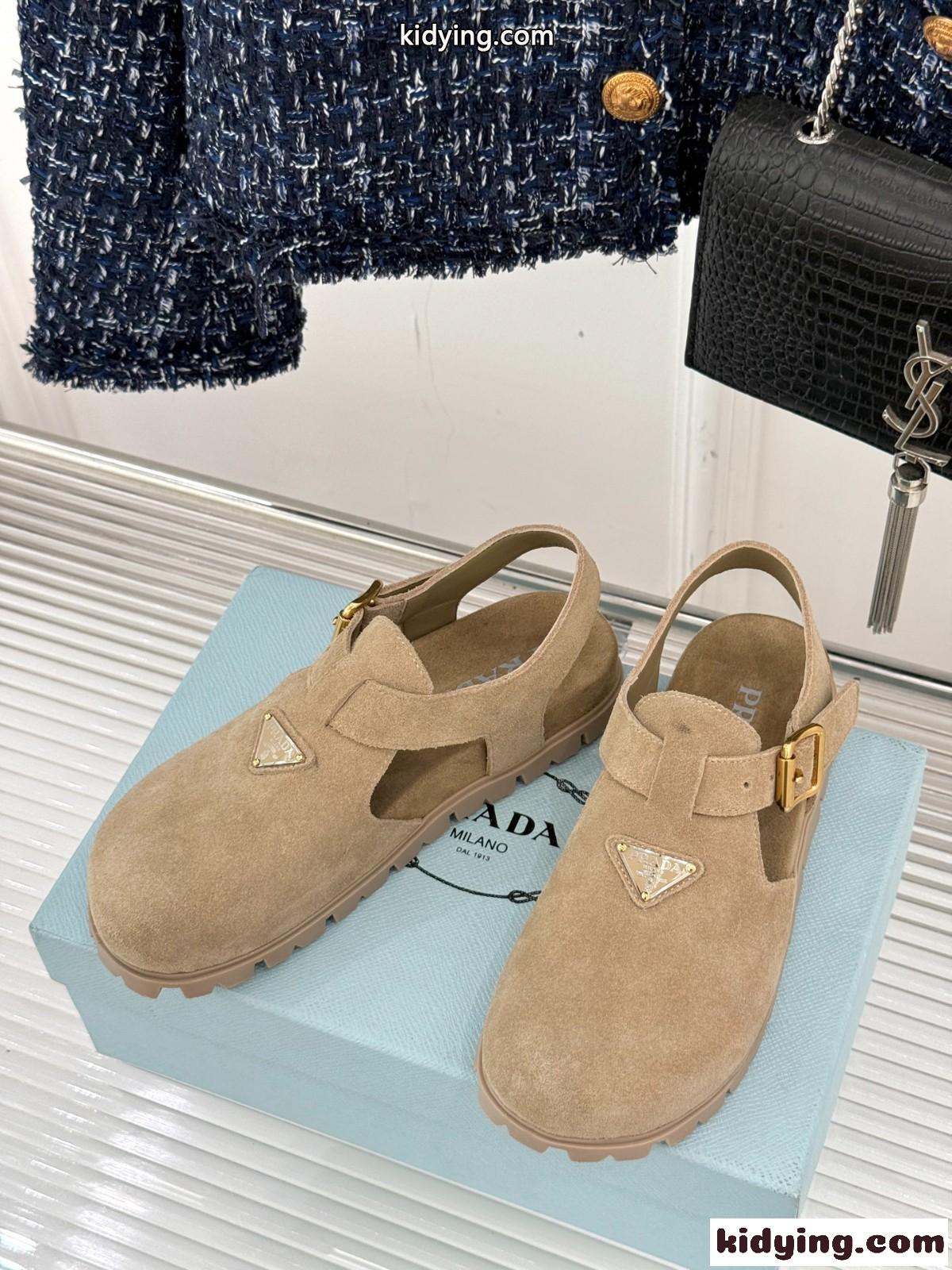 カジュアル 合わせやすい スエードサンダル プラダ サンダル コピー ベージュ-1