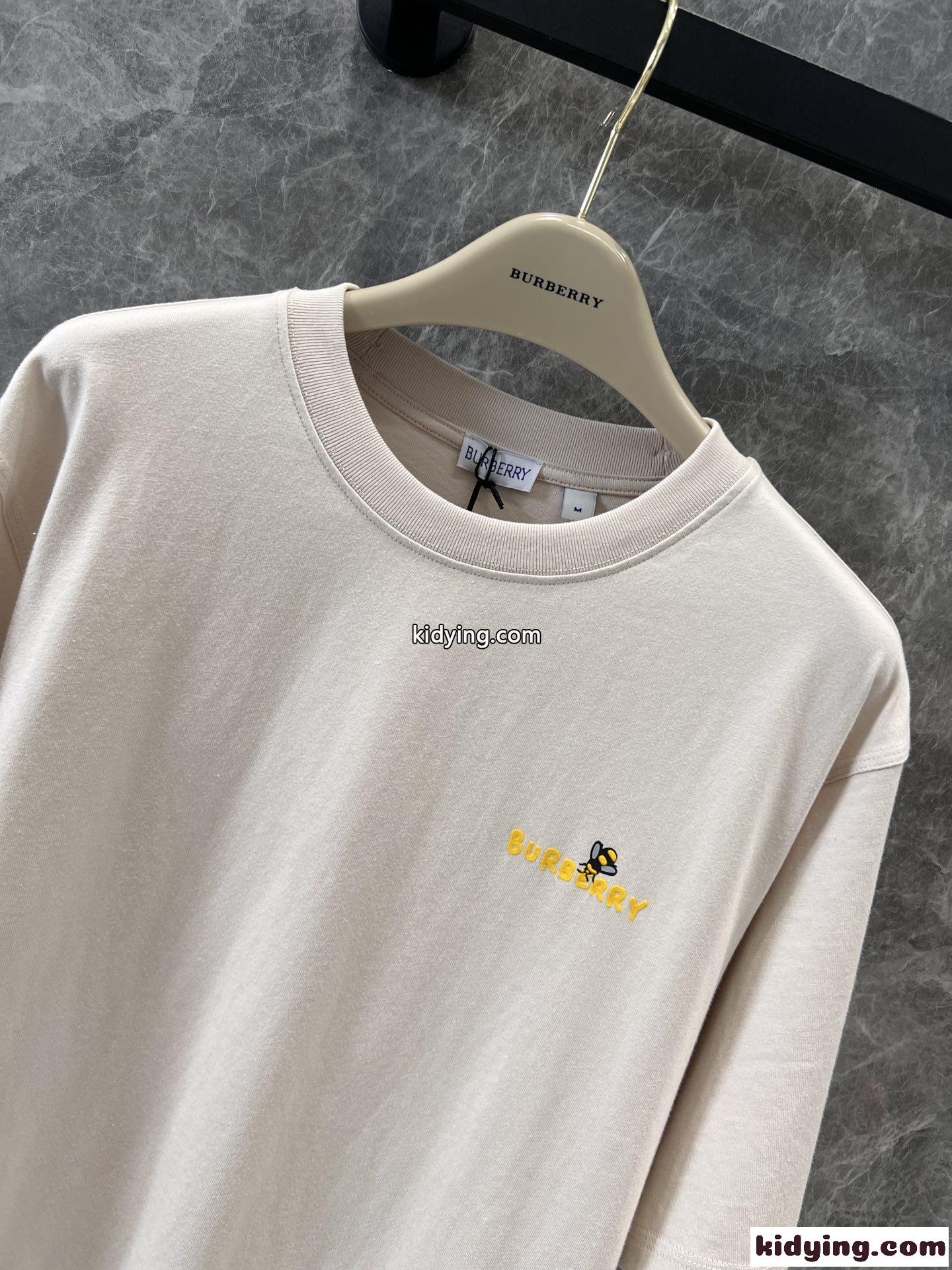 可愛い ユニセックス プリント コットンTシャツ バーバリー 半袖Tシャツ コピー ベージュ-3