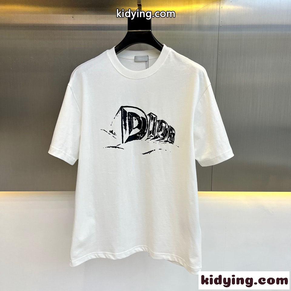 おしゃれ 合わせやすい ロゴ クルーネック 半袖Tシャツ クリスチャン・ディオール Tシャツ コピー ホワイト-0