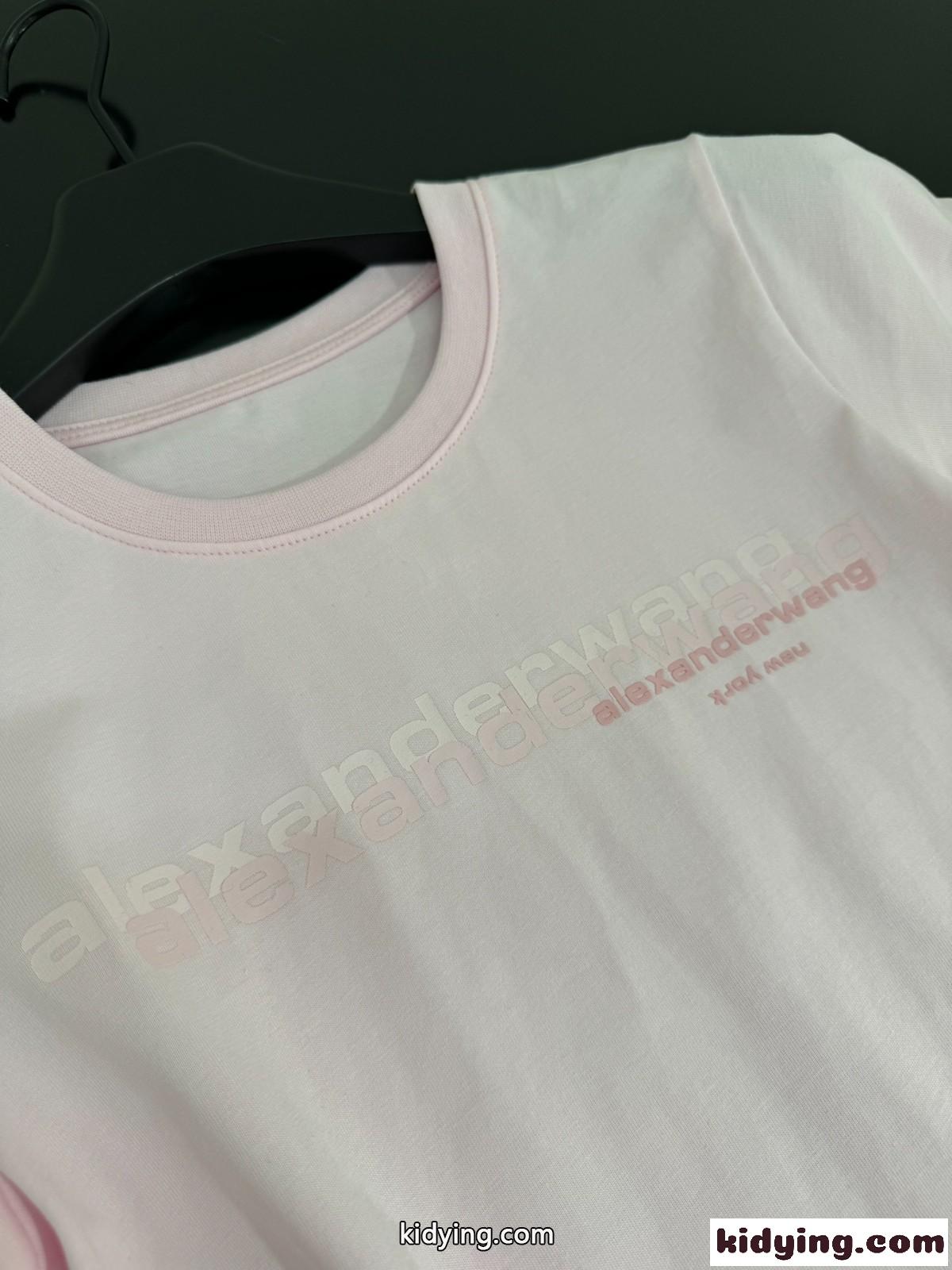シンプル ロゴ 半袖Tシャツ アレキサンダーワング Tシャツ コピー コットン ピンク-4
