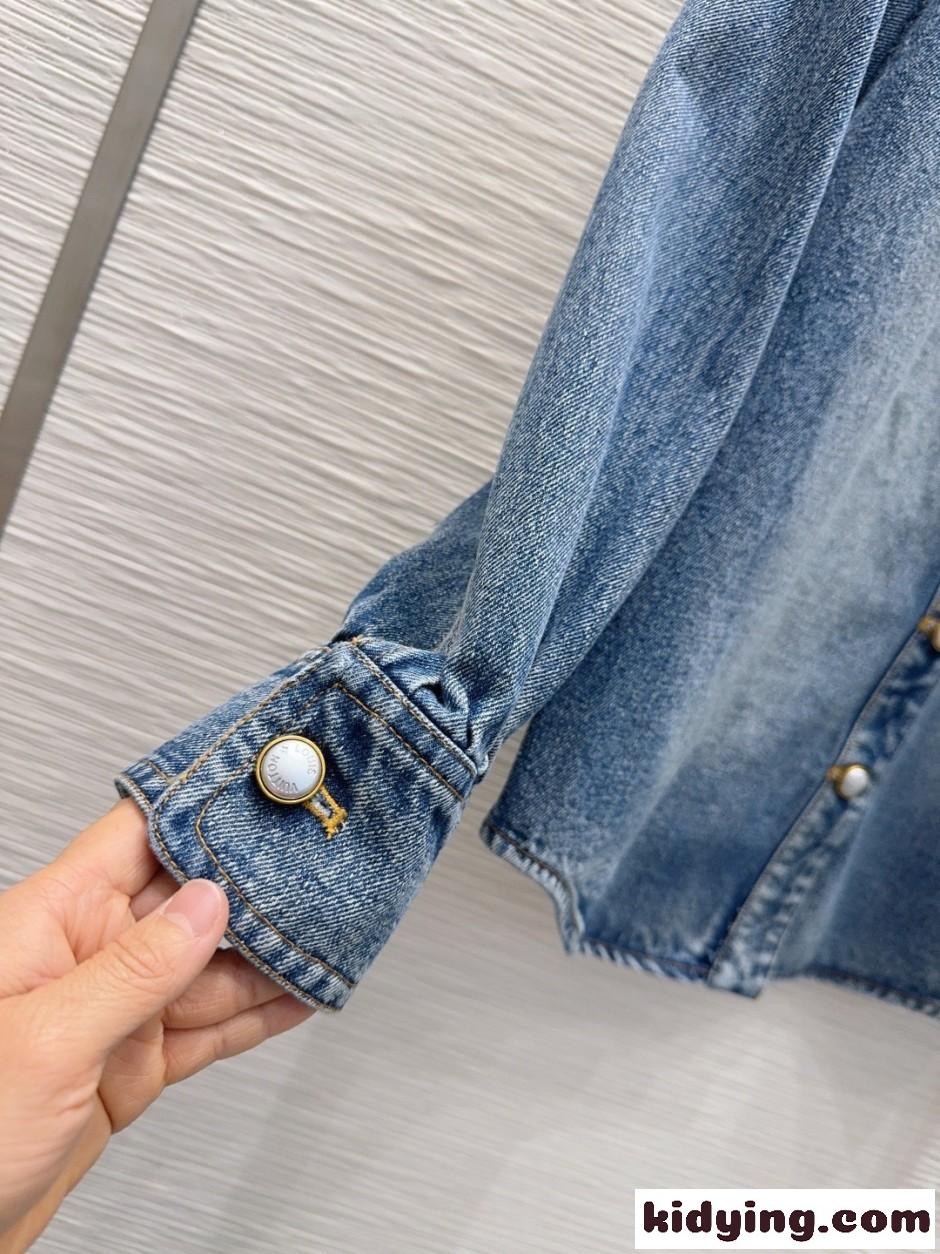 カジュアル 刺繍入り デニムシャツ ルイ・ヴィトン シャツ コピー コットン-0
