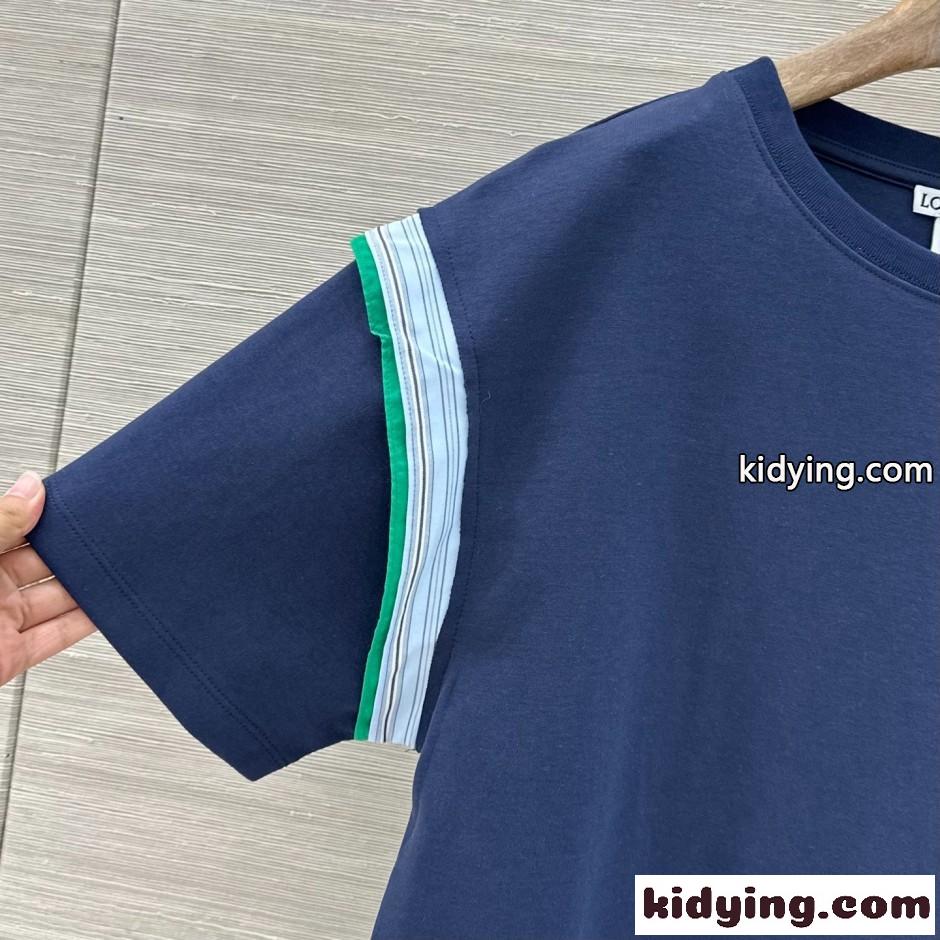 アナグラム コットンブレンド 半袖Tシャツ ロエベ Tシャツ 偽物 ネイビー-1