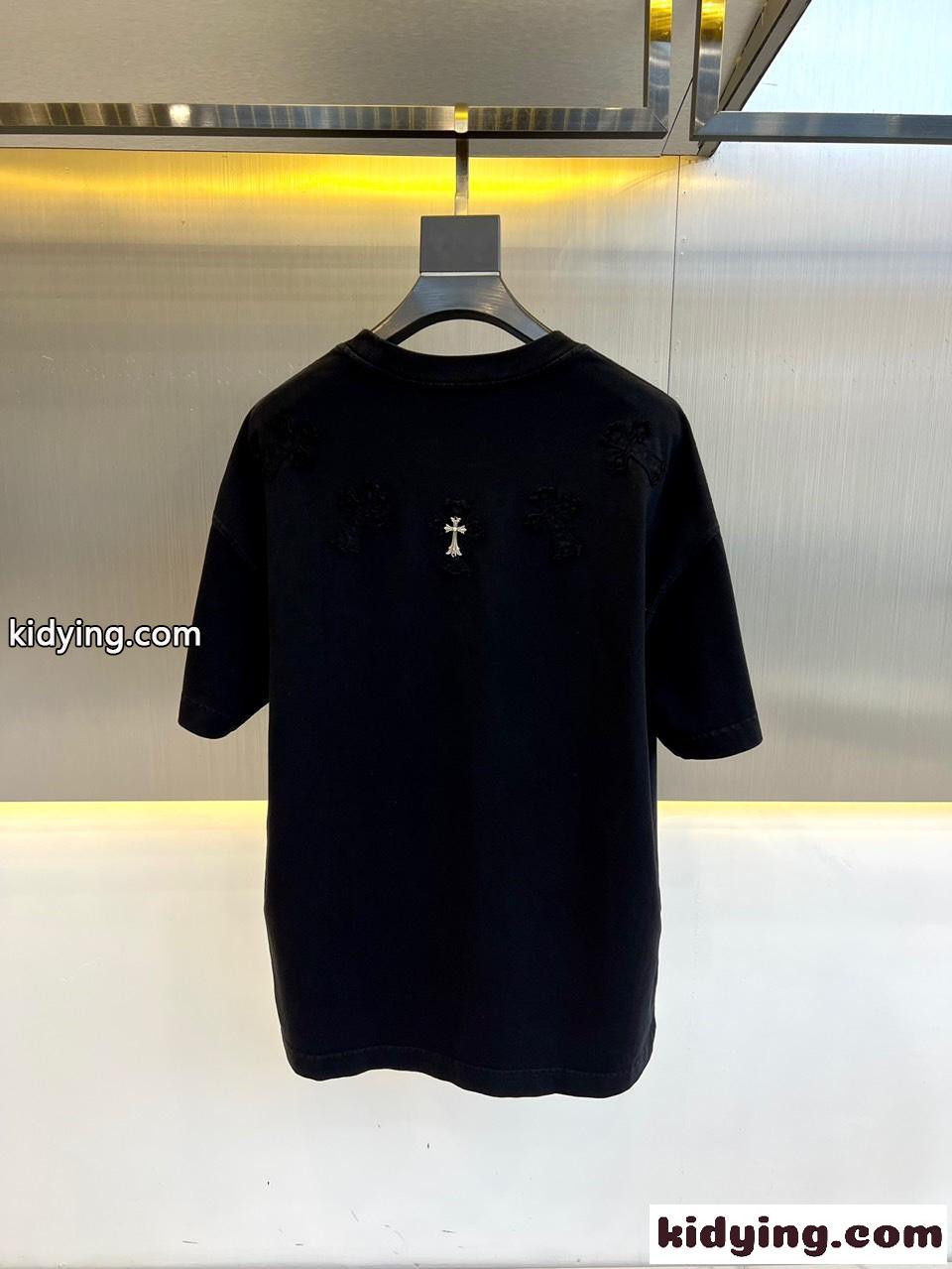 クロムハーツ Tシャツ 偽物 カジュアル クルーネック 半袖Tシャツ ブラック-4