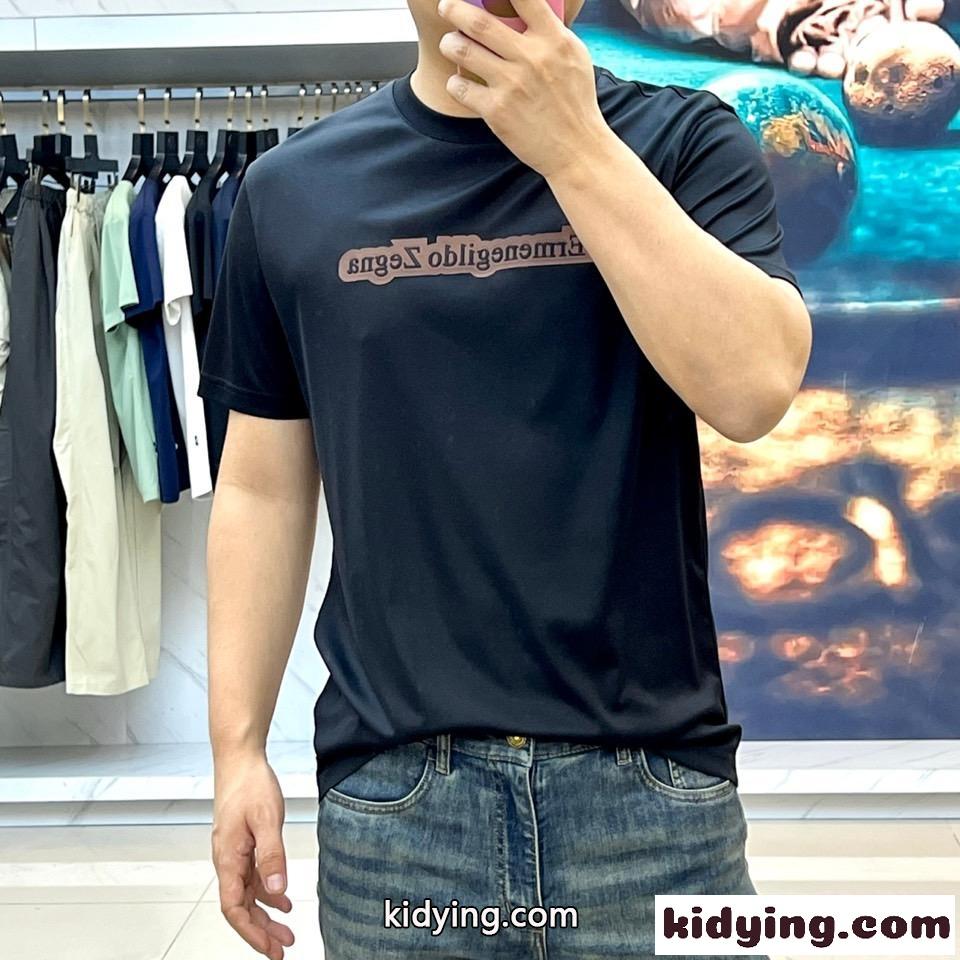 シンプル ロゴ 半袖Tシャツ エルメネジルド・ゼニア Tシャツ コピー クルーネック ブラック-1