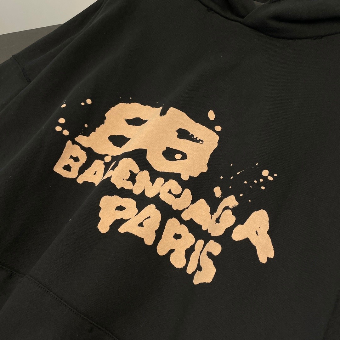 カジュアル バレンシアガ HAND DRAWN BB ICON HOODIE ラージフィット コピー ブラック-2