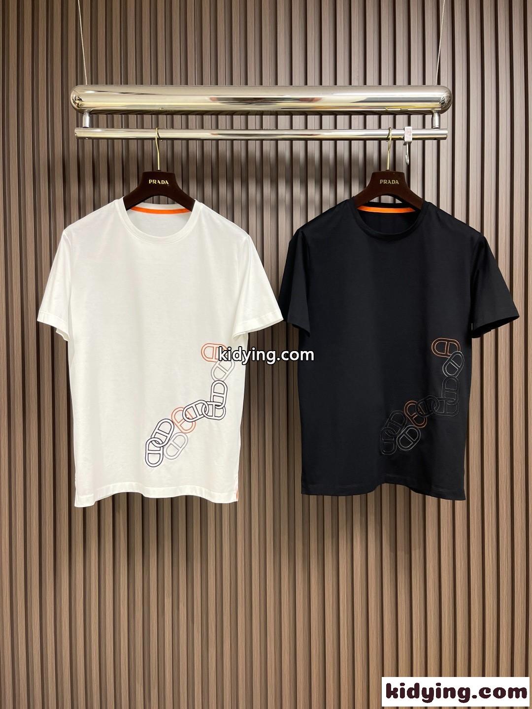 シンプル 刺繍入り エルメス Tシャツ コピー クルーネック 半袖トップス-2