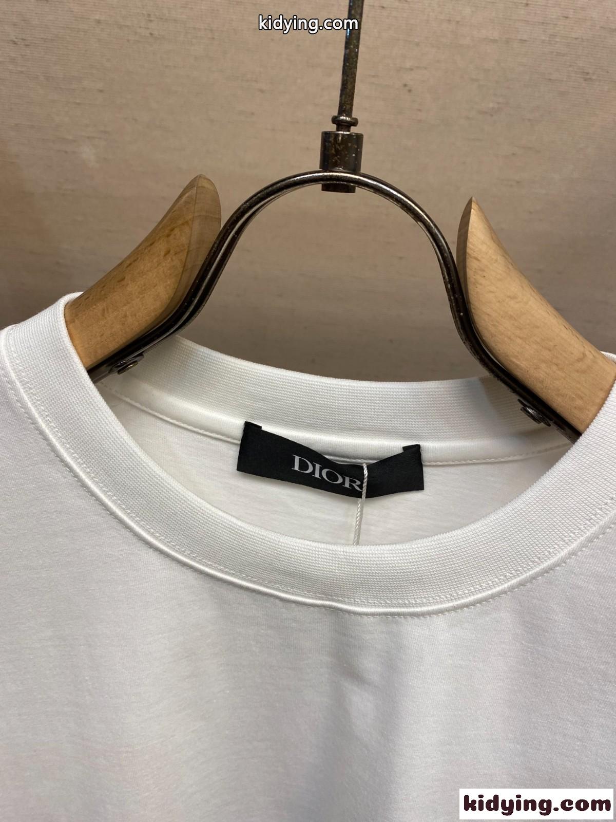 シンプル 刺繍入り クルーネック 半袖Tシャツ クリスチャン・ディオール Tシャツ コピー ホワイト-2
