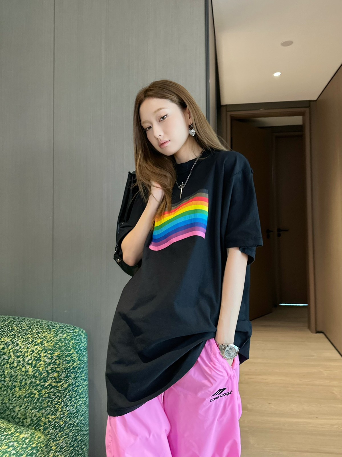 オーバーサイズ バレンシアガ Tシャツ コピー プリント半袖Tシャツ ユニセックス ブラック-4