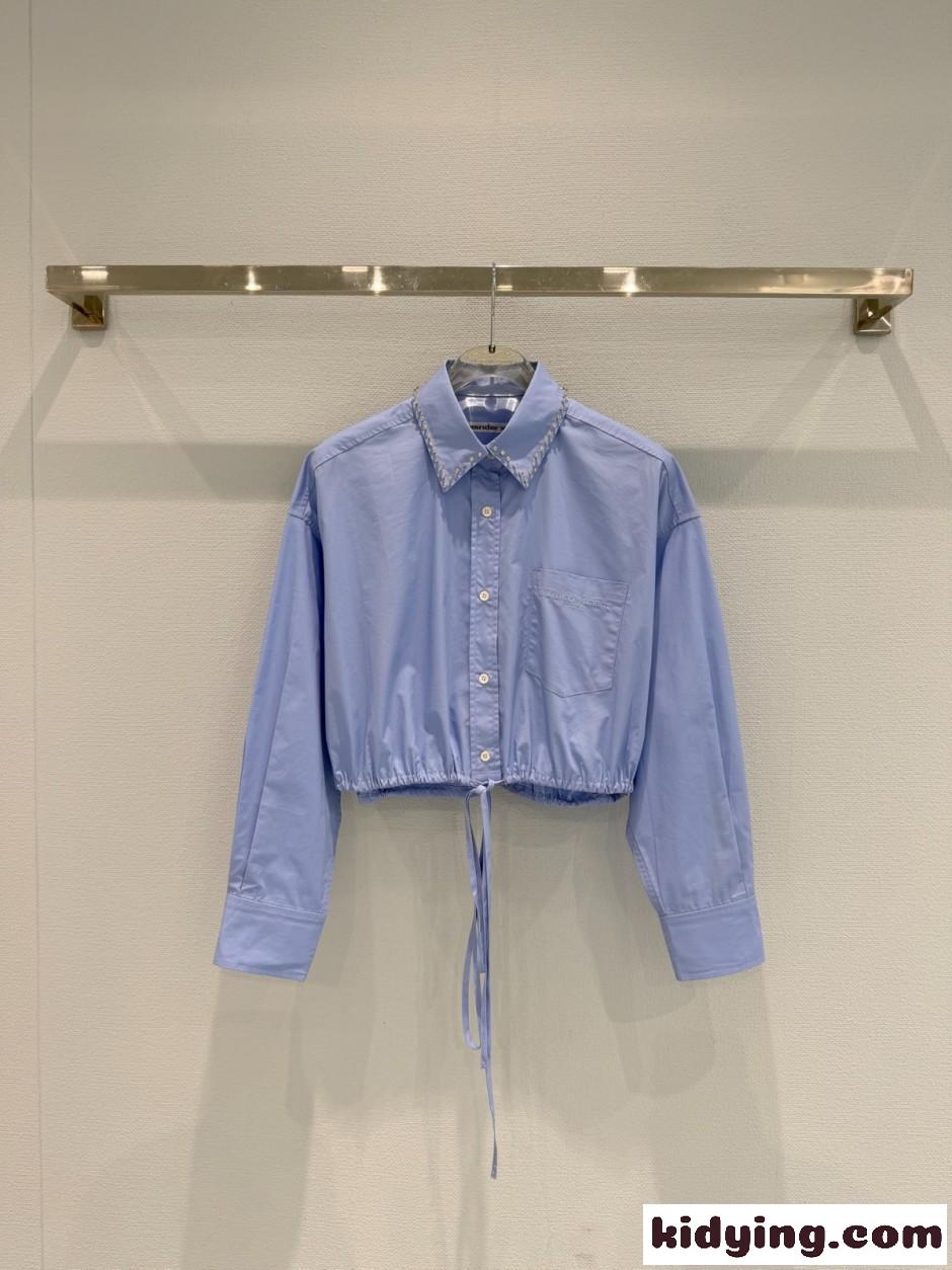 クロップド コットンシャツ アレキサンダーワング シャツ コピー ブルー-0