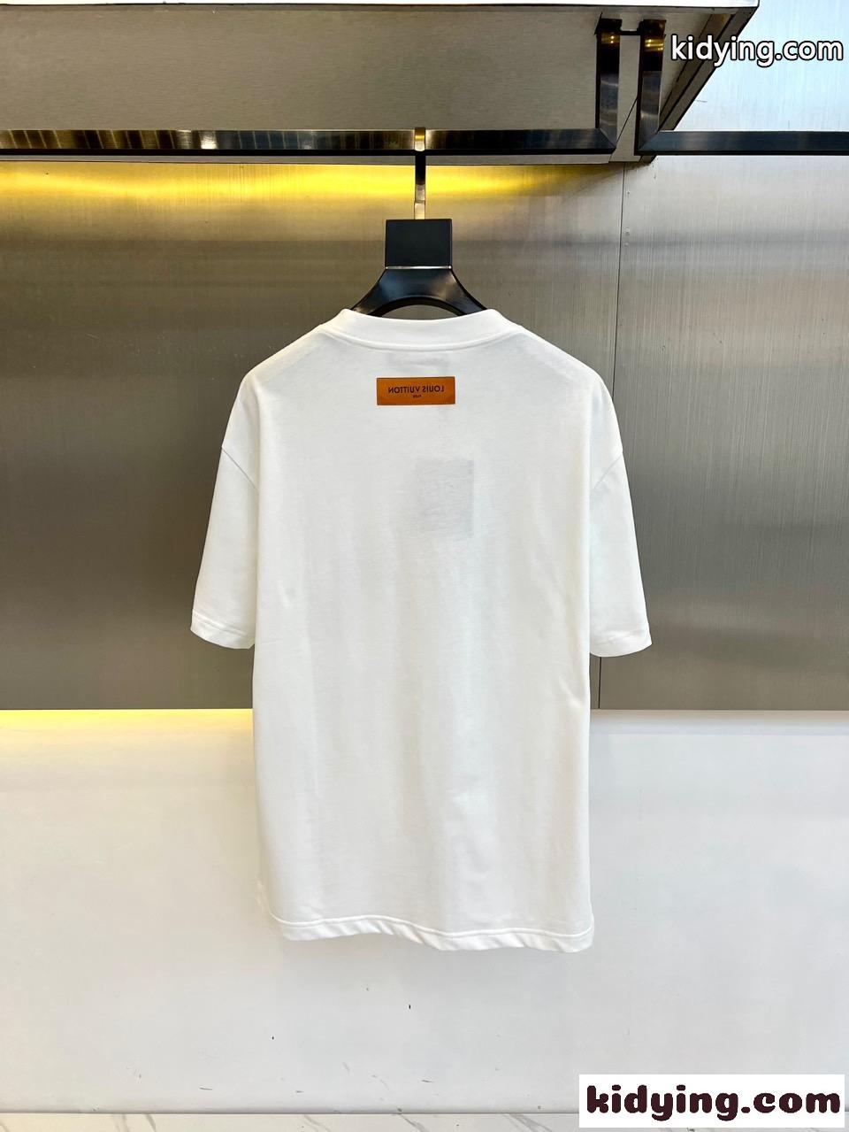 エンベリッシュドコットンTシャツ ルイ・ヴィトン Tシャツ コピー ホワイト-4