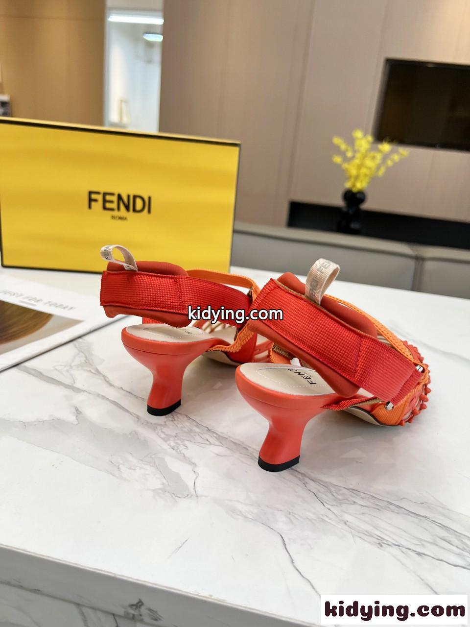 5.5cm インターレースレザー スリングバックシューズ フェンディ シューズ コピー オレンジ-1