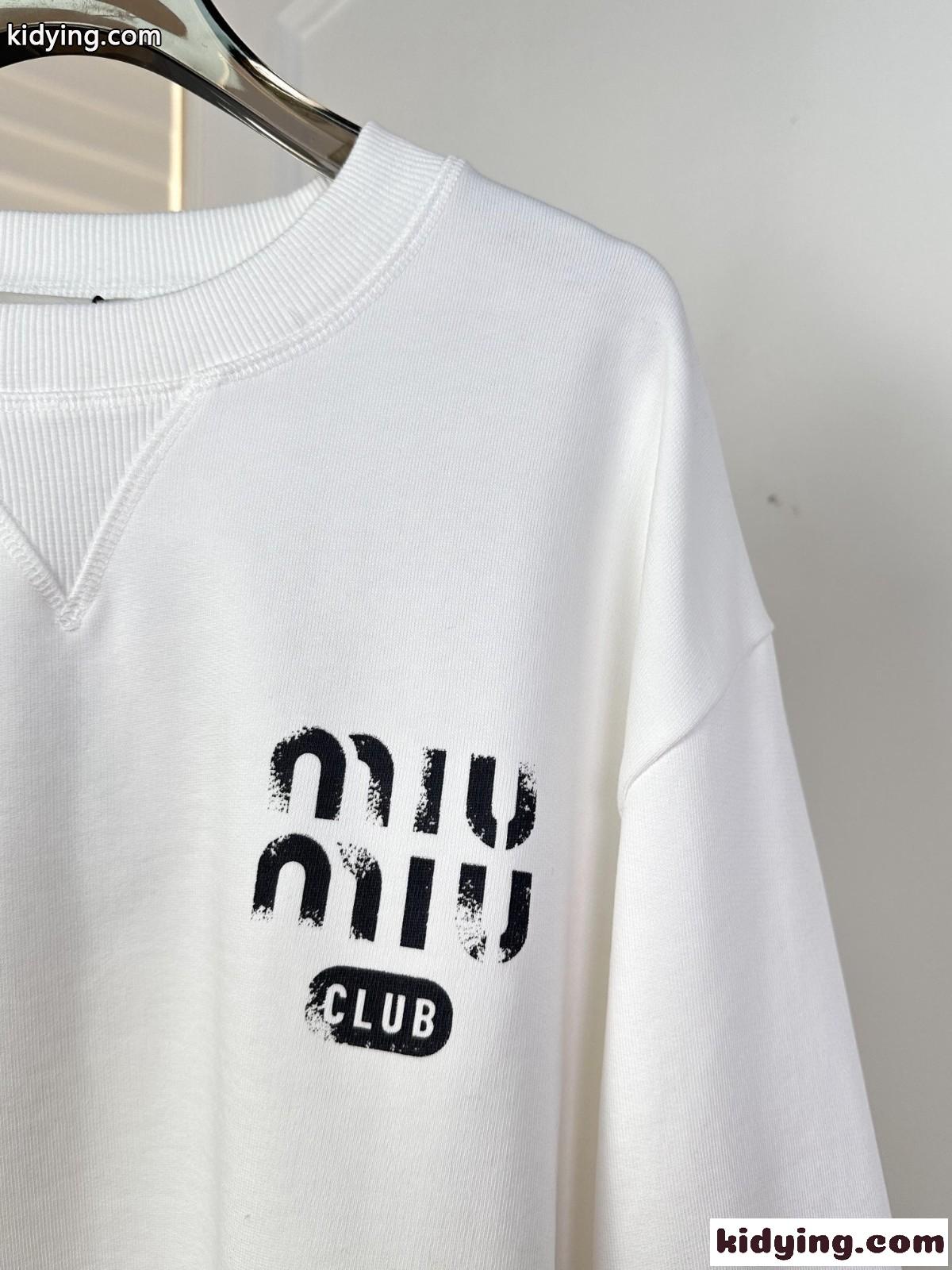 コットン クルーネック スウェットシャツ ミュウミュウ Tシャツ コピー ホワイト-1