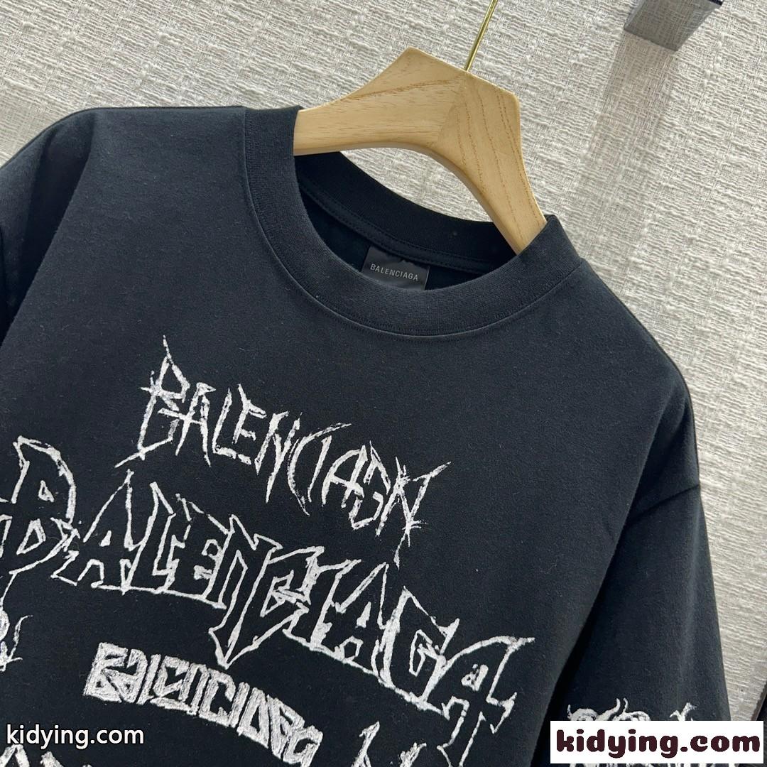 人気 オーバーサイズ 半袖Tシャツ バレンシアガ Tシャツ 偽物 ユニセックス ブラック-1