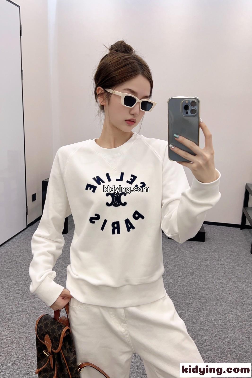 定番 カジュアル ロゴ入り スウェットシャツ セリーヌ Tシャツ コピー ホワイト-3