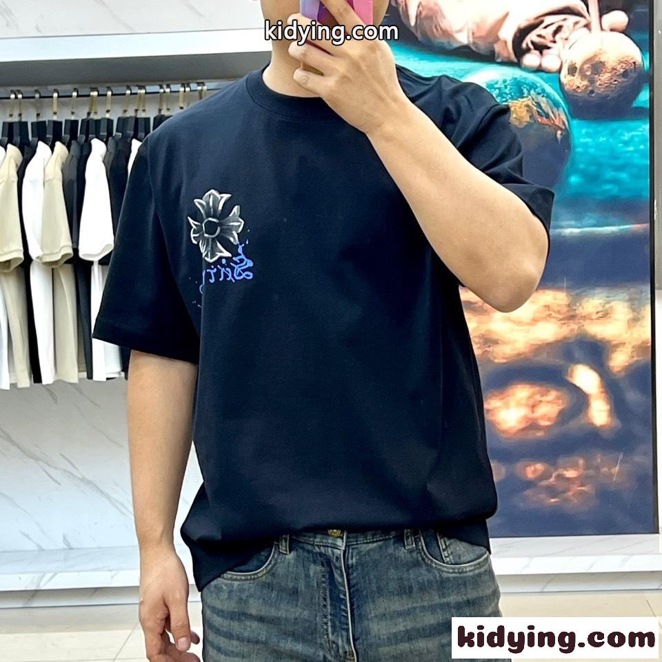ストリート カジュアル コットン 半袖Tシャツ クロムハーツ Tシャツ コピー ブラック-2