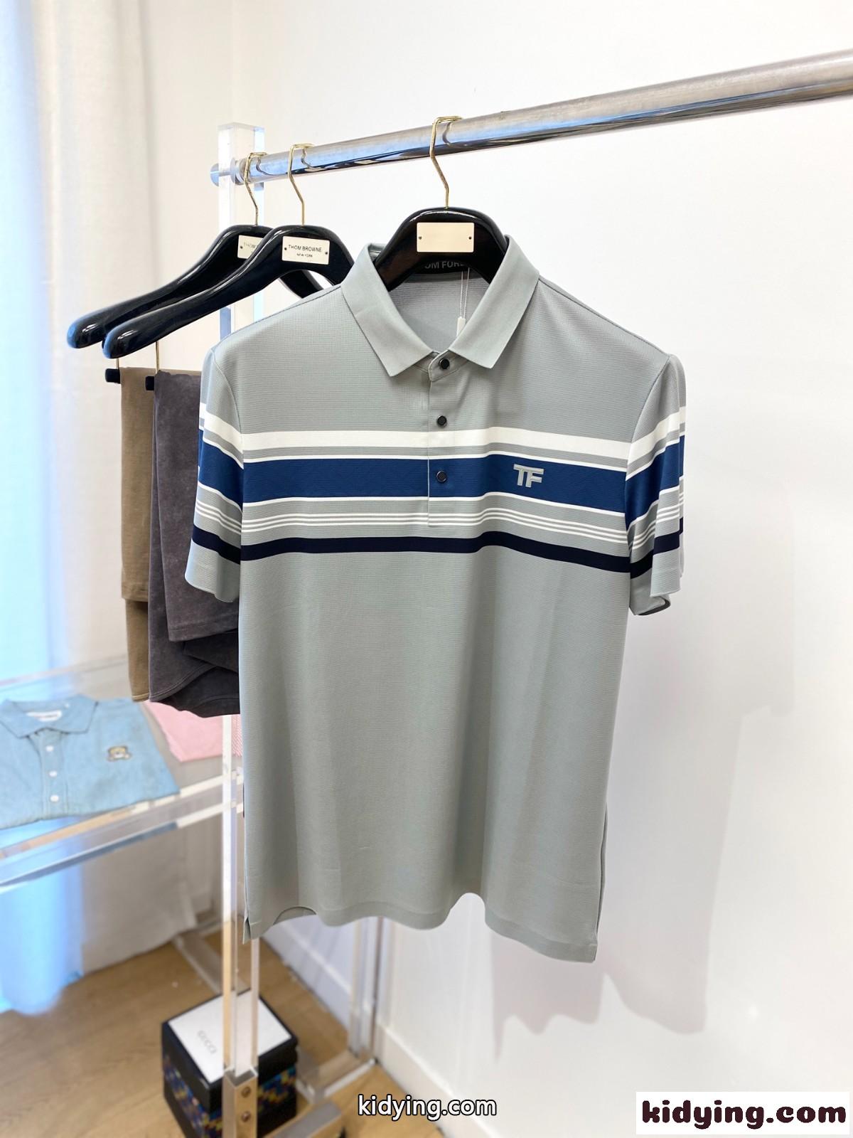 カジュアル おしゃれ 半袖ポロシャツ トムフォード Tシャツ 偽物 コットン グレー-0