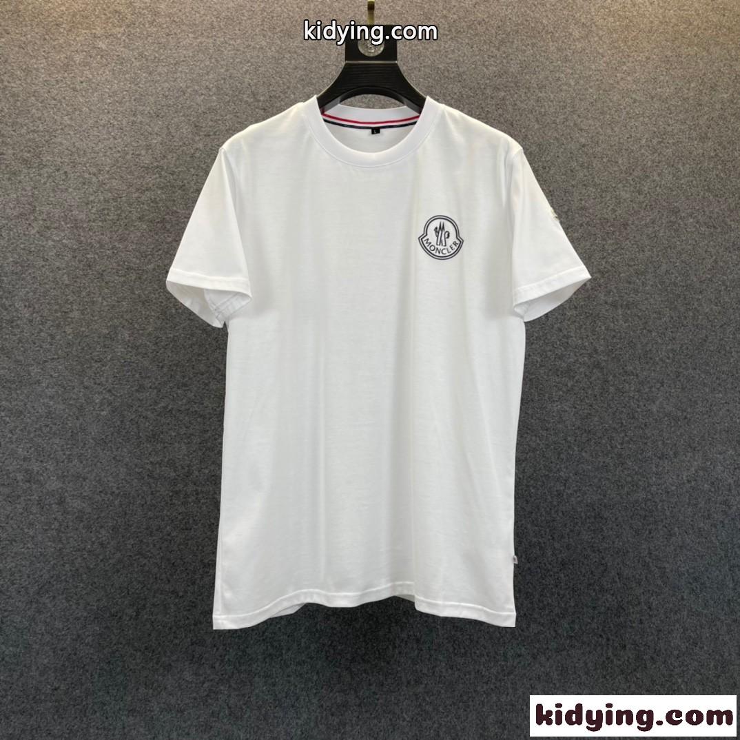 おしゃれ 半袖 人気 着心地いい モンクレール tシャツ コピー クルーネック ロゴ付き シルケット コットン トップス-3