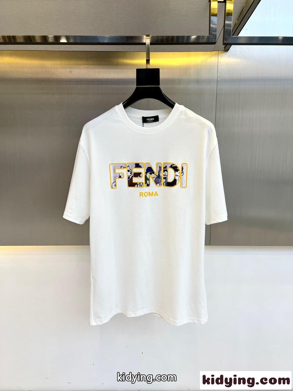 カジュアル ロゴ 半袖Tシャツ フェンディ Tシャツ 偽物 コットン ホワイト-0