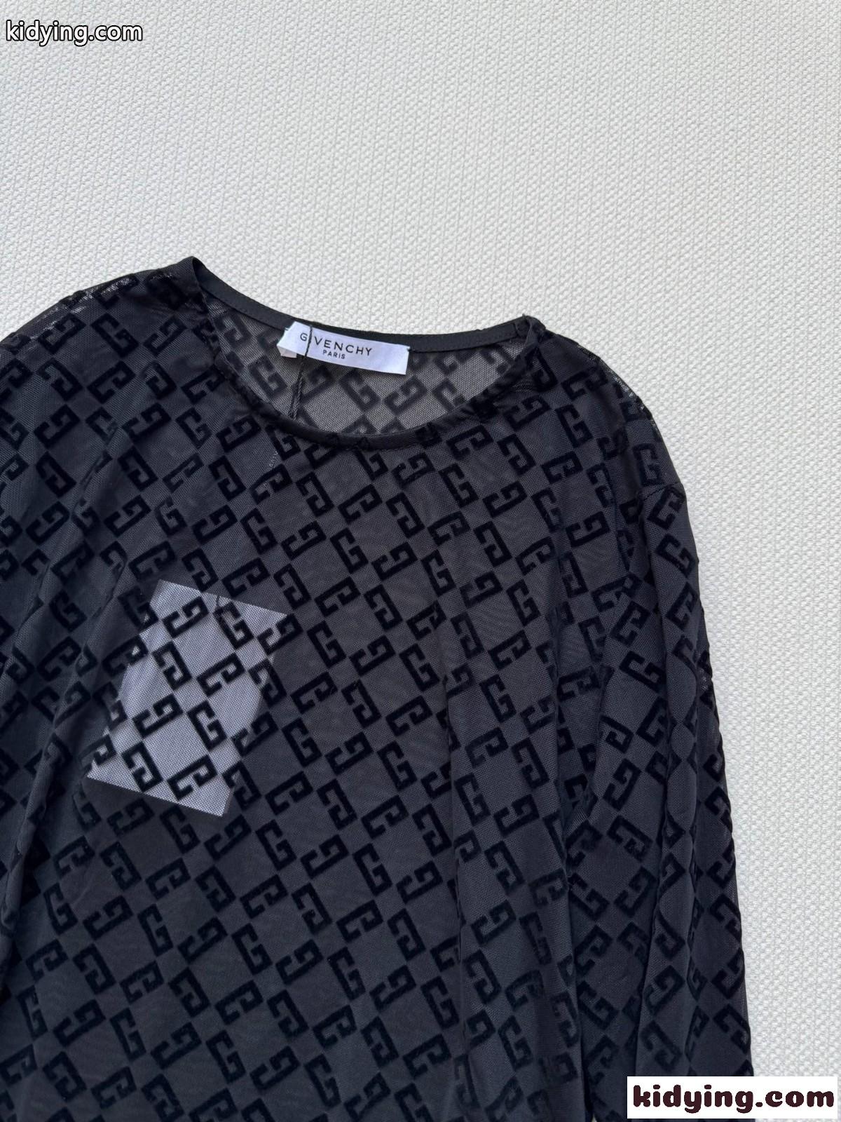 モノグラム 総柄 シアートップス ジバンシィ Tシャツ コピー 長袖Tシャツ ブラック-2