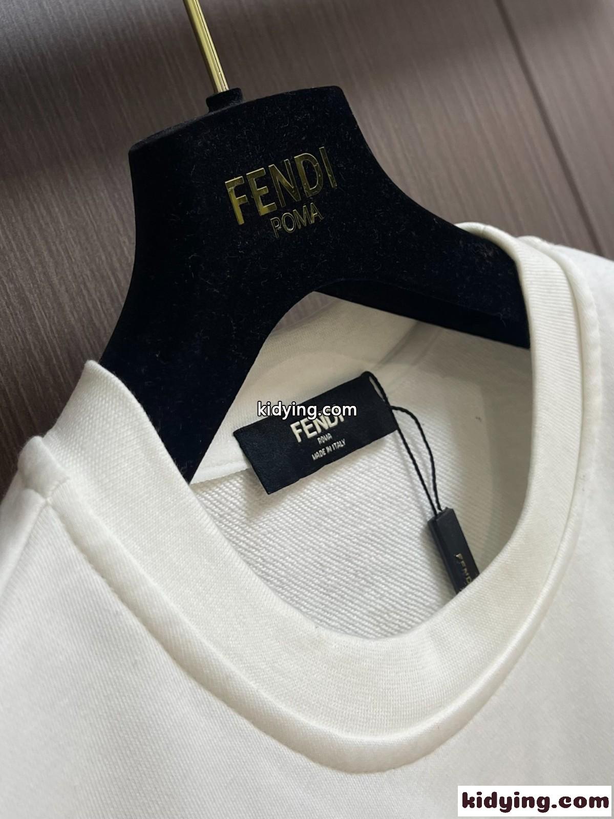 カジュアル ロゴ入り フェンディ Tシャツ コピー クルーネック スウェットシャツ-1