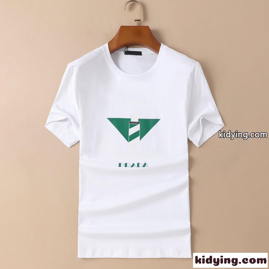 着回し力抜群 ロゴ プリント tシャツ プラダ 半袖tシャツ コピー 人気 定番 シルケット加工 快適-0