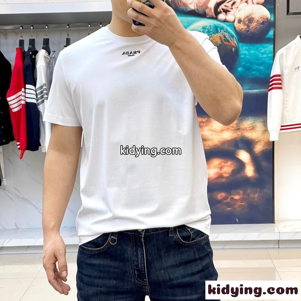 シンプル ロゴ クルーネック 半袖Tシャツ プラダ Tシャツ コピー ホワイト-1