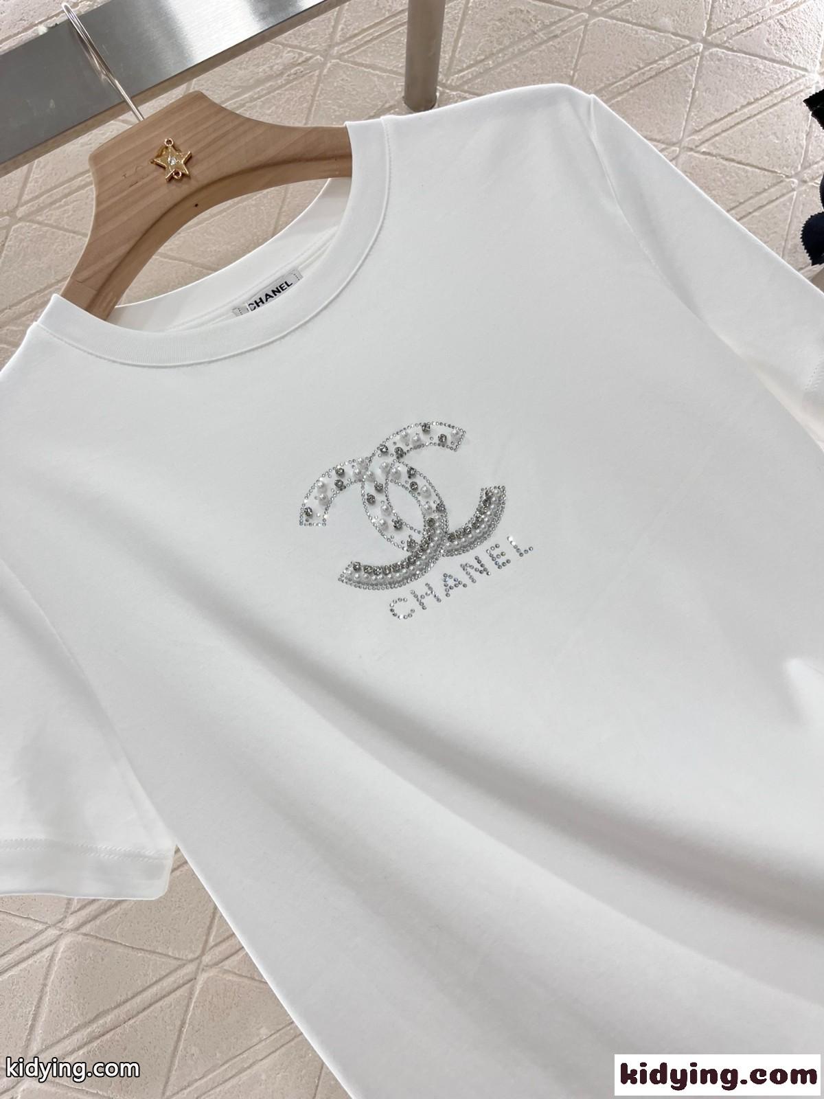 シンプル ロゴ入り シャネル Tシャツ コピー コットン 半袖Tシャツ ホワイト-4