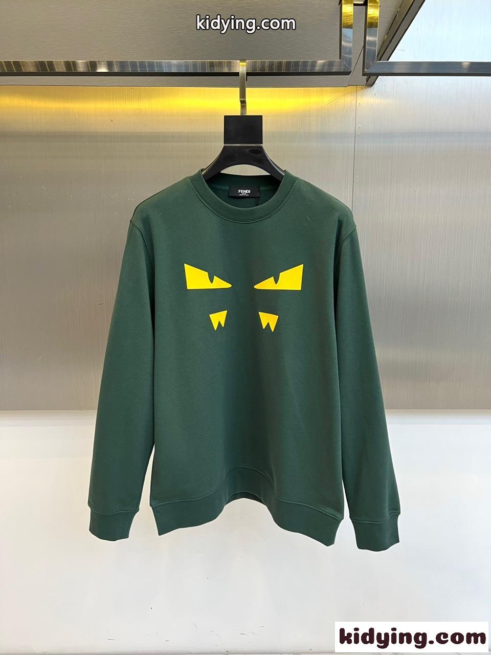 カジュアル コットン スウェットシャツ フェンディ Tシャツ 偽物 クルーネック グリーン-0