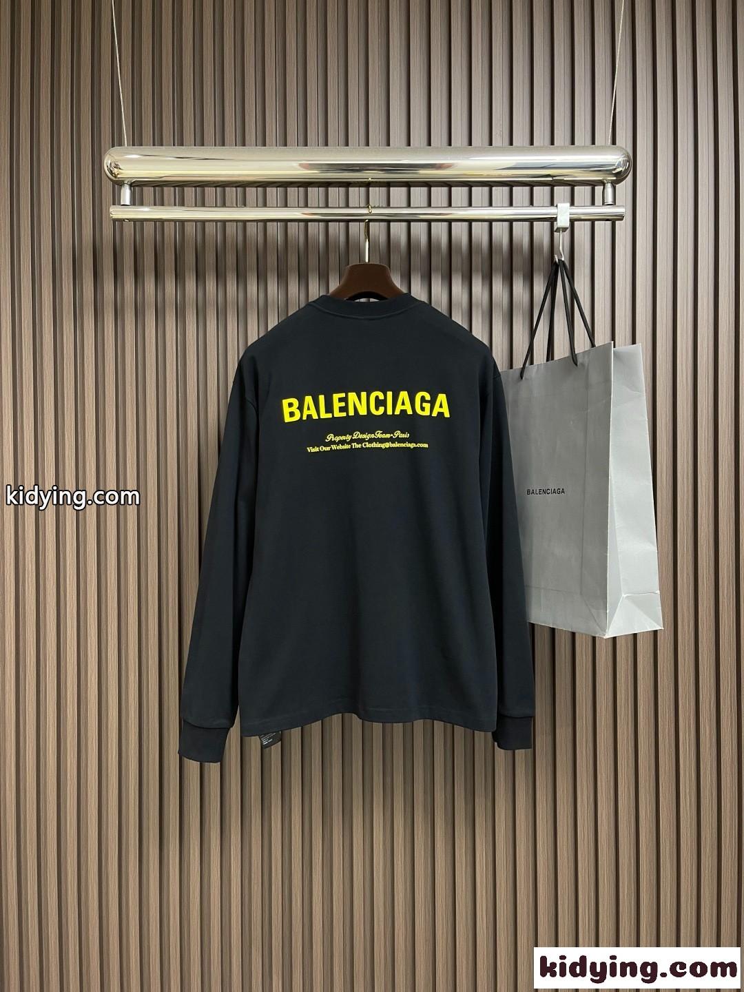 ベーシック ロゴプリント 長袖Tシャツ バレンシアガ Tシャツ 偽物 コットン ブラック-0
